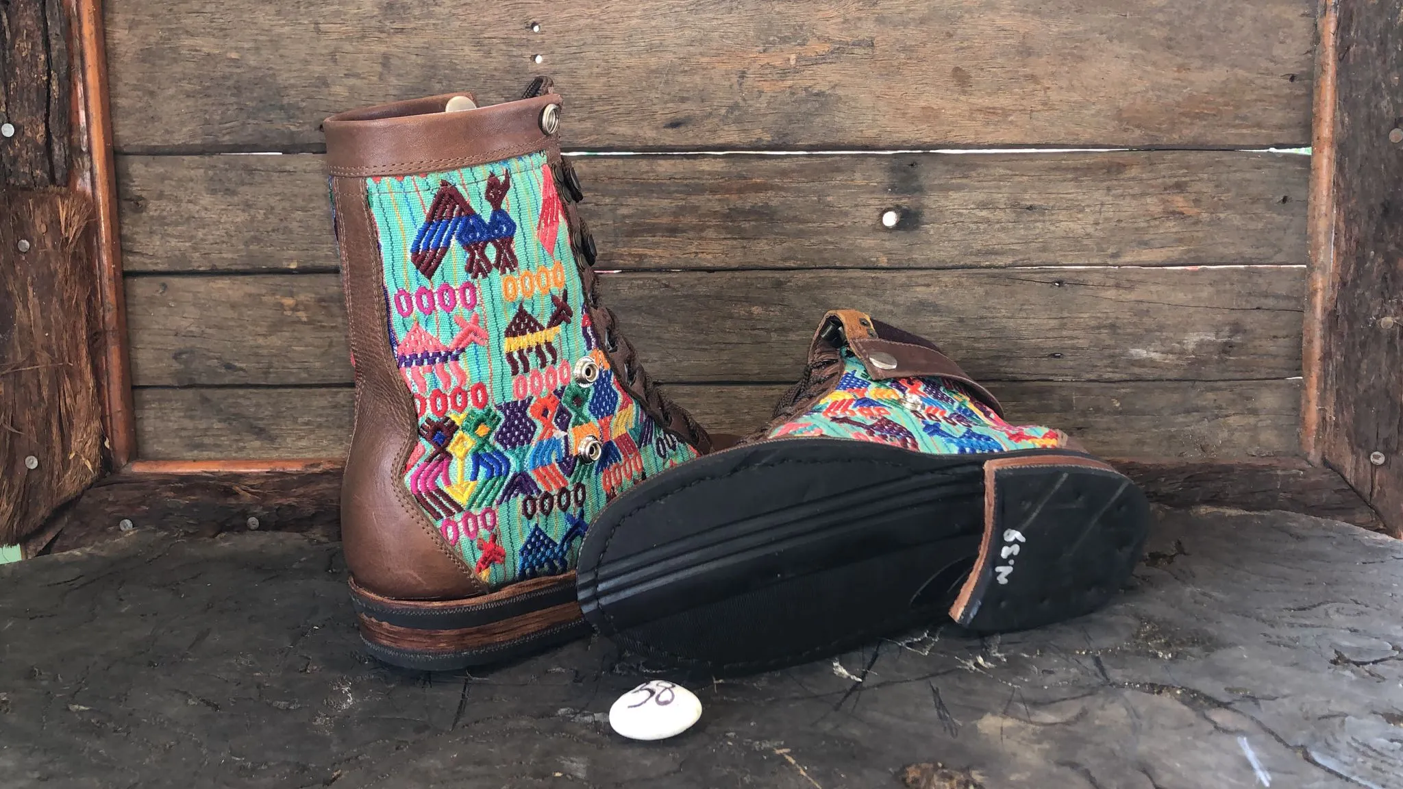 Size 38 Gypsy Boots - Mayan Magical Animals on Turquoise