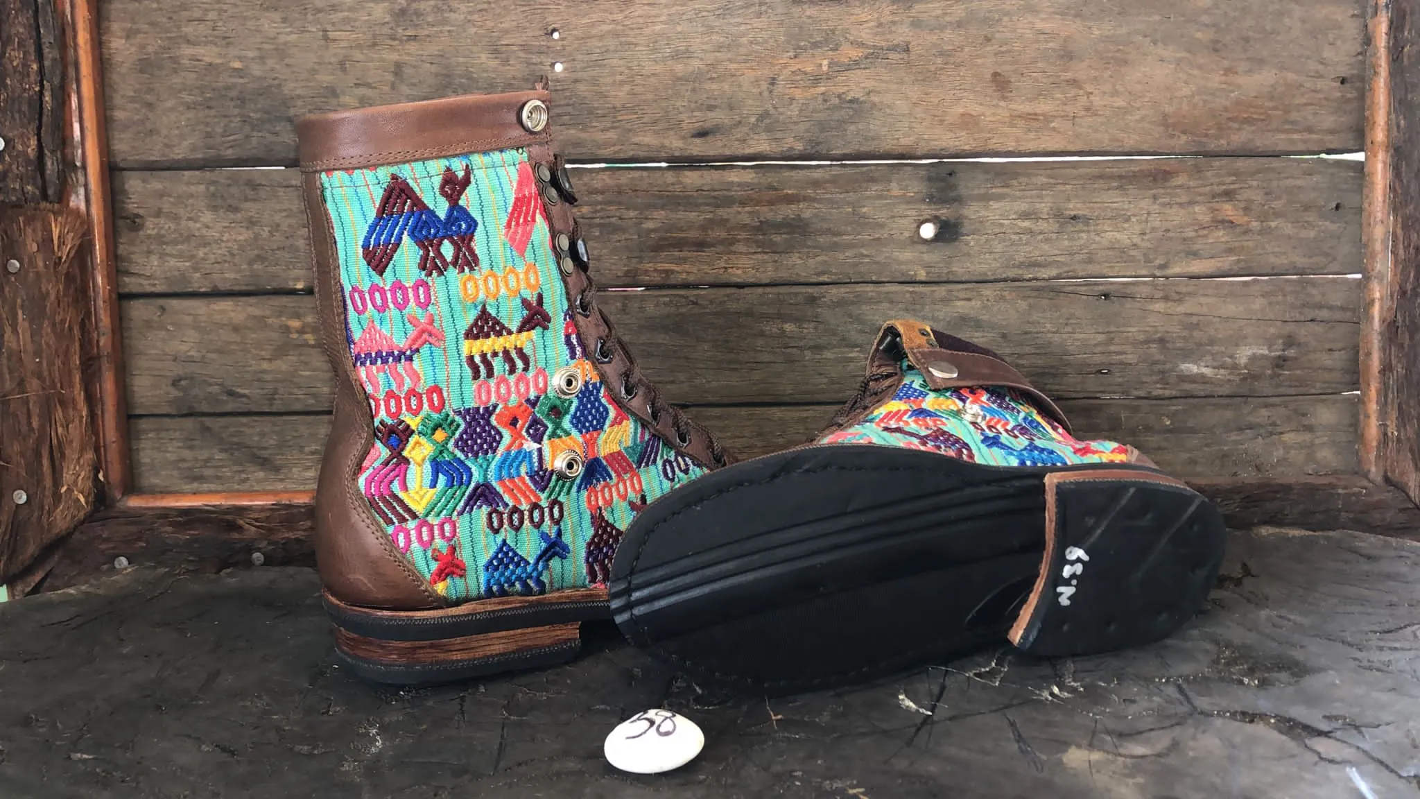 Size 38 Gypsy Boots - Mayan Magical Animals on Turquoise