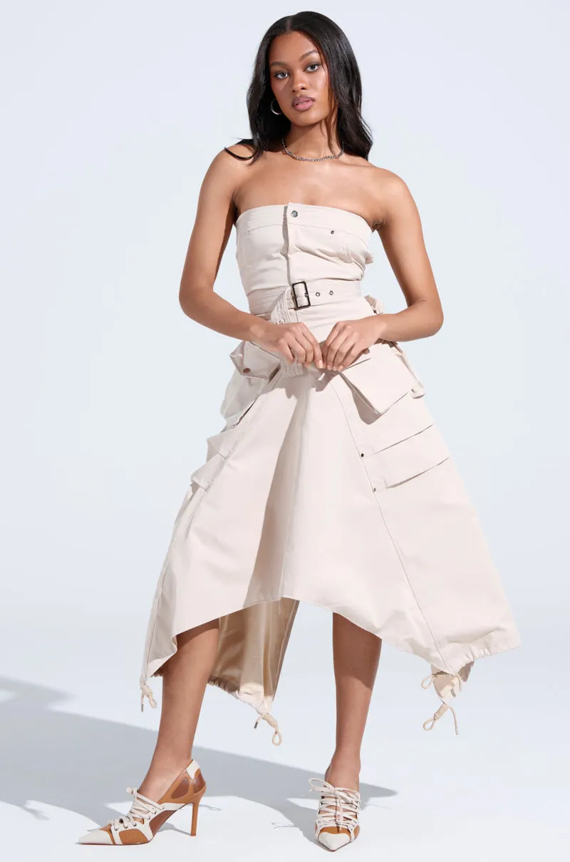 STROLLIN DOWN SOHO CARGO MIDI DRESS