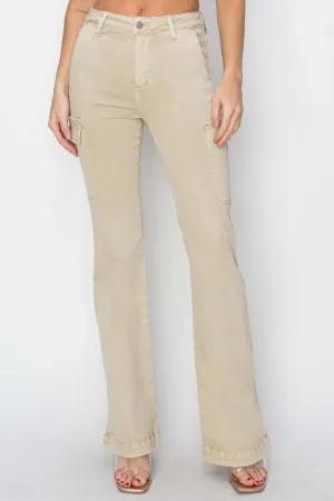 Tan High Rise Side Slit Cargo Bootcut Jeans – Trendy Style
