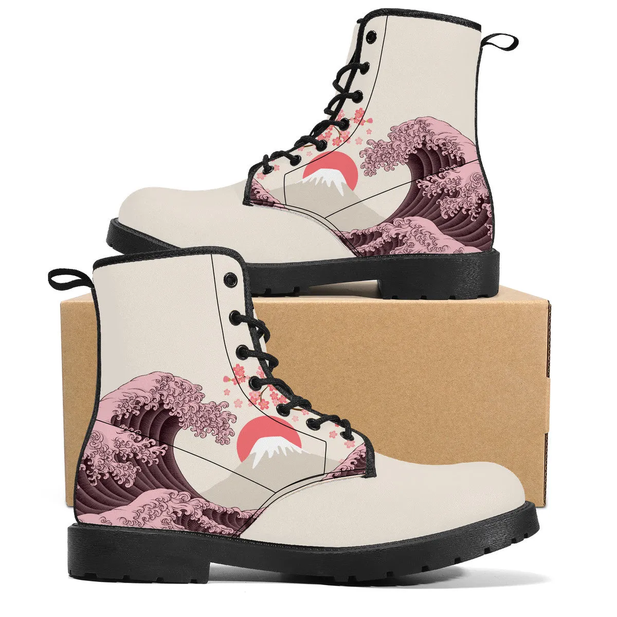 The Light Pink Great Wave Leather Boots