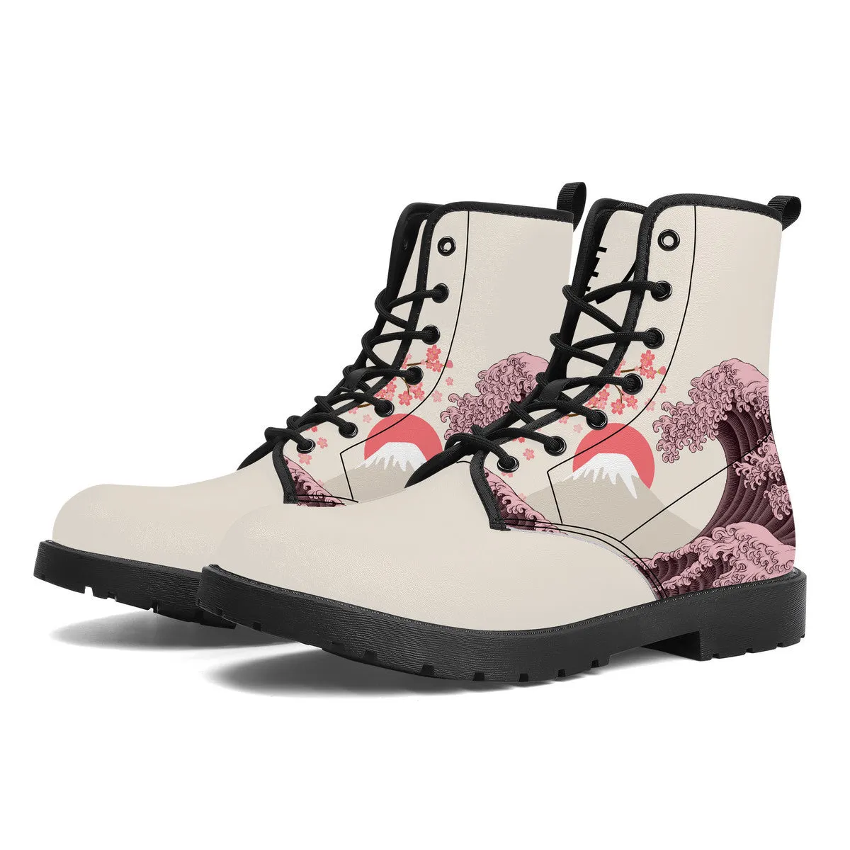 The Light Pink Great Wave Leather Boots