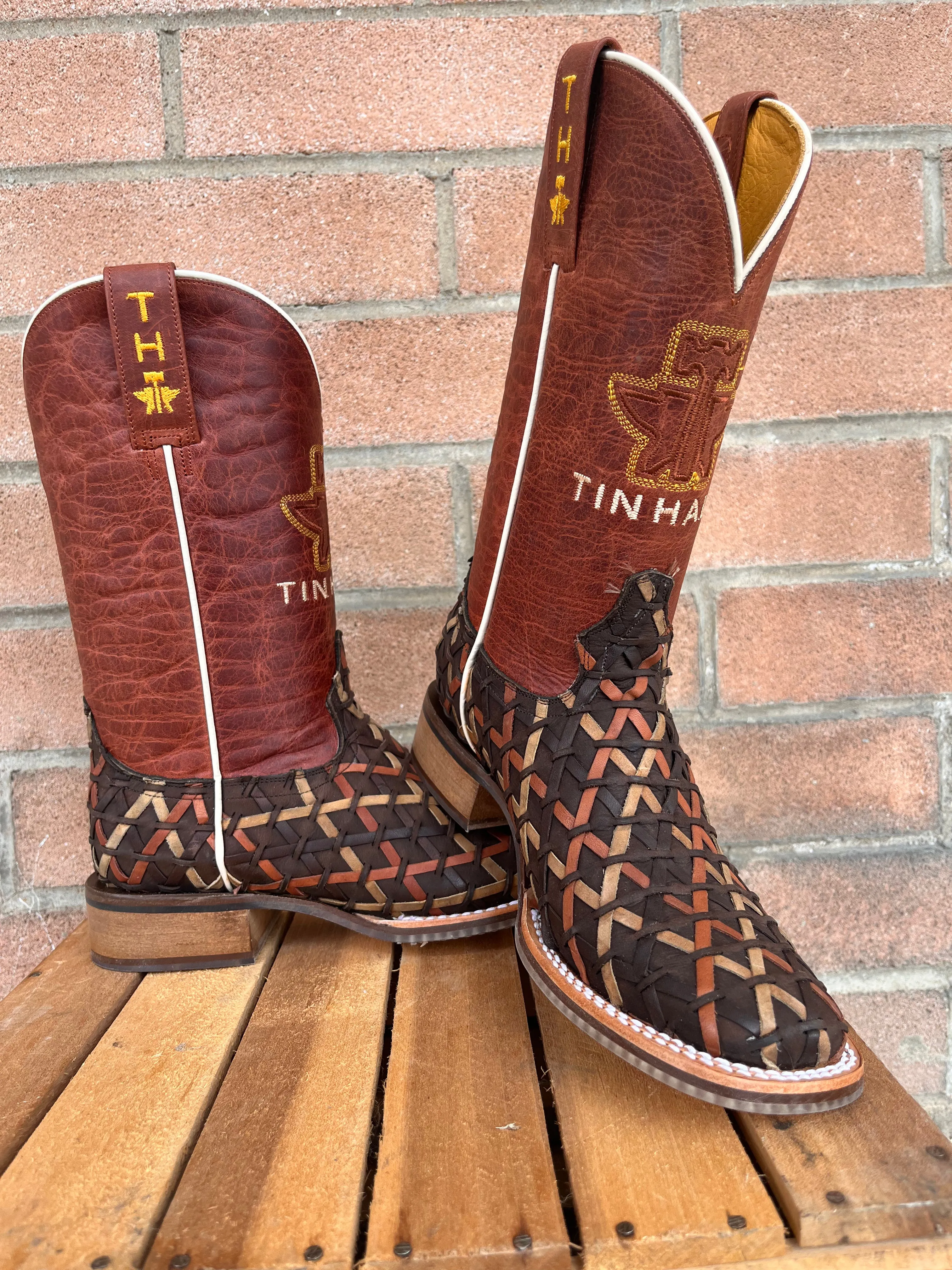 Tin Haul Women's Weaving Time Brown/Rust Basketweave Cowgirl Boots 0007-1481