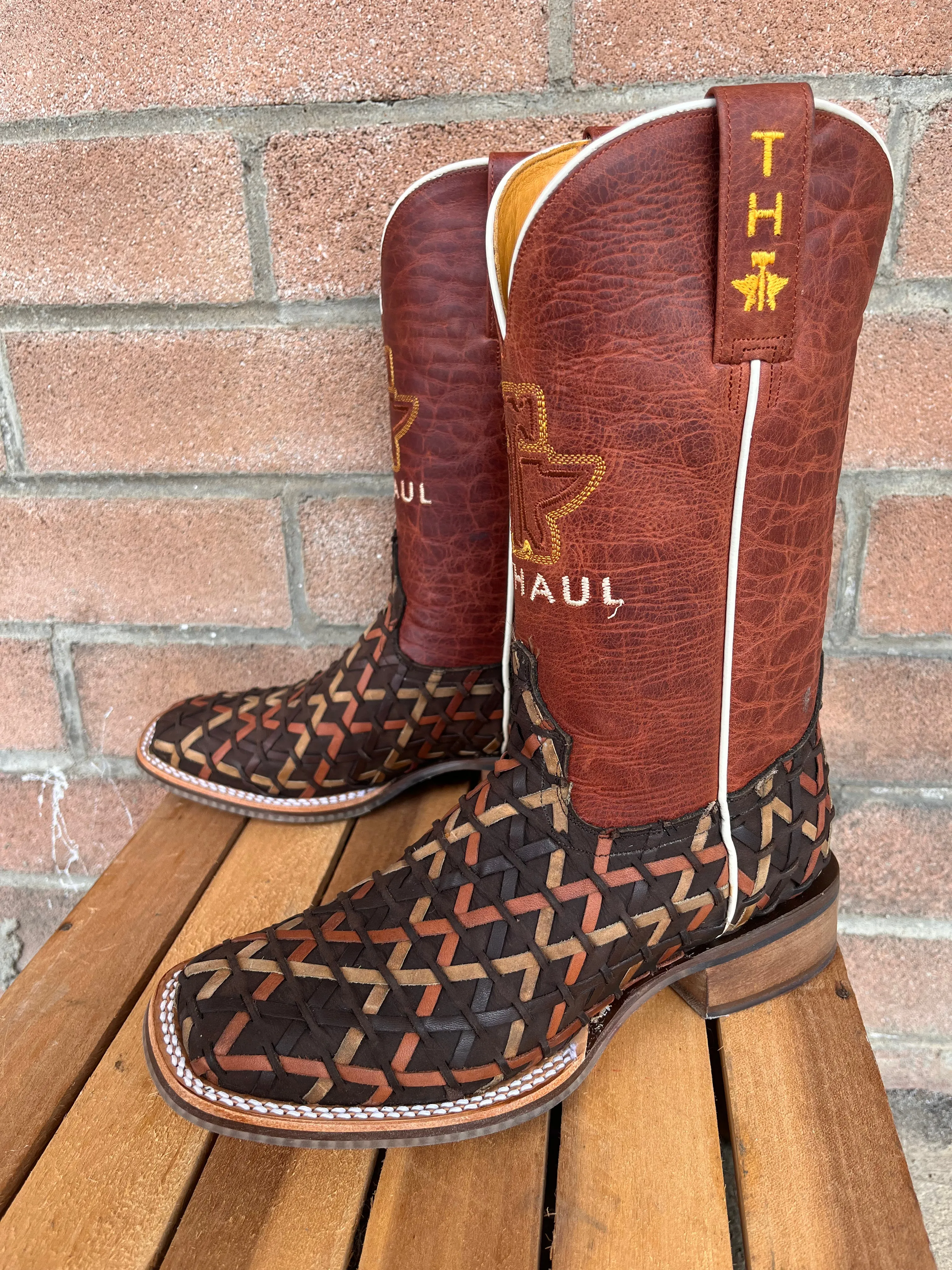 Tin Haul Women's Weaving Time Brown/Rust Basketweave Cowgirl Boots 0007-1481