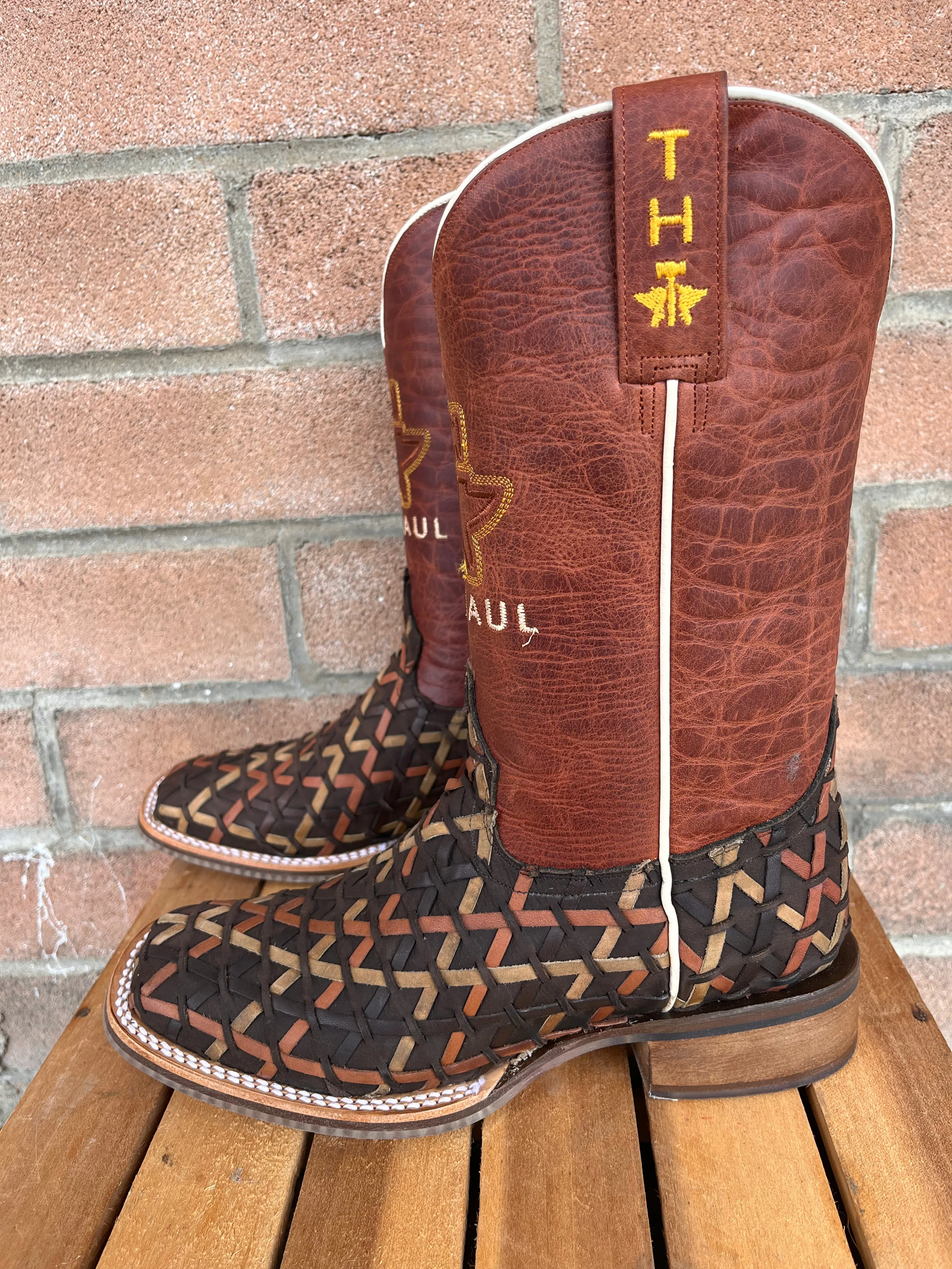 Tin Haul Women's Weaving Time Brown/Rust Basketweave Cowgirl Boots 0007-1481