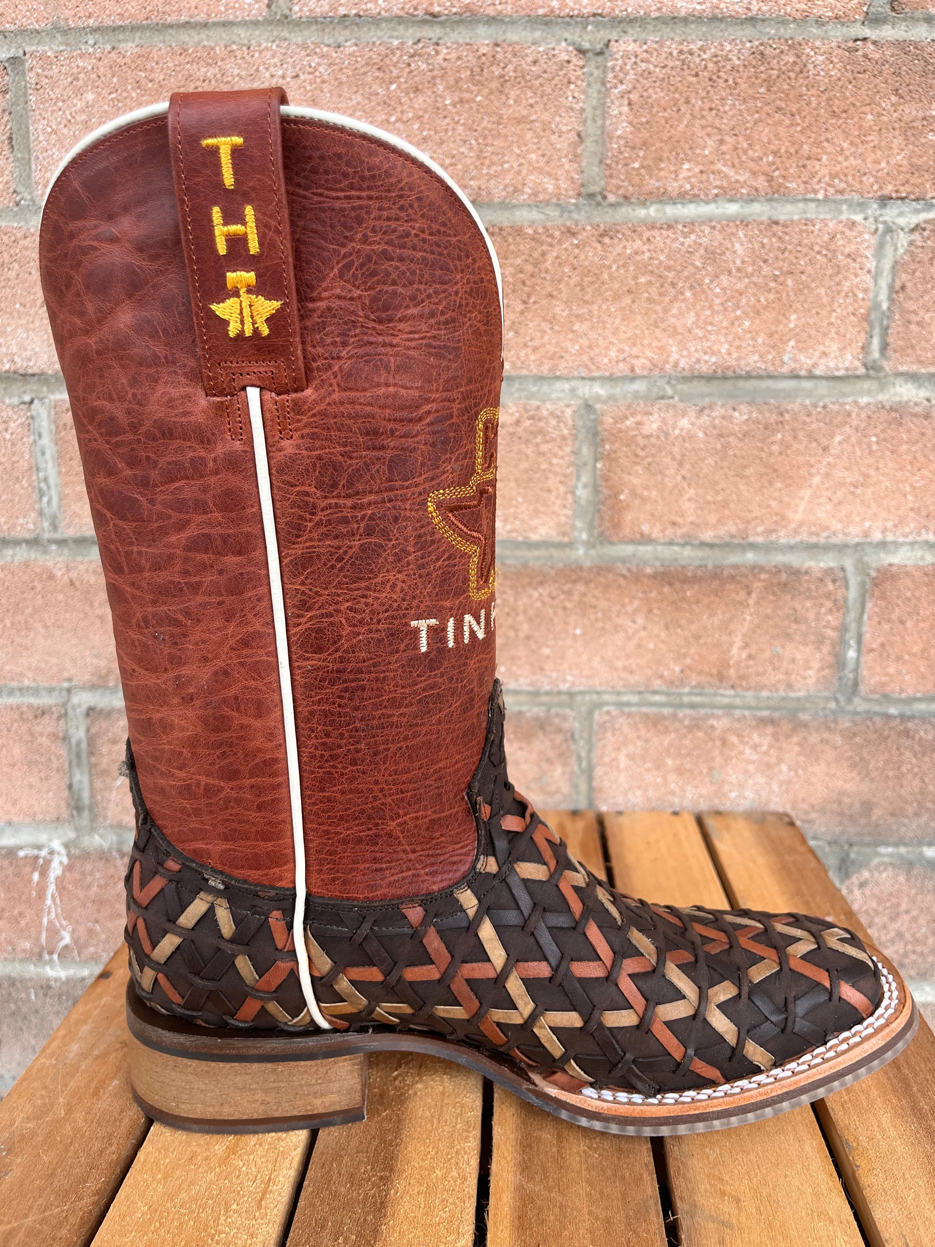 Tin Haul Women's Weaving Time Brown/Rust Basketweave Cowgirl Boots 0007-1481