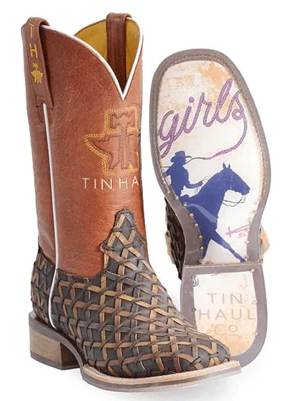 Tin Haul Women's Weaving Time Brown/Rust Basketweave Cowgirl Boots 0007-1481