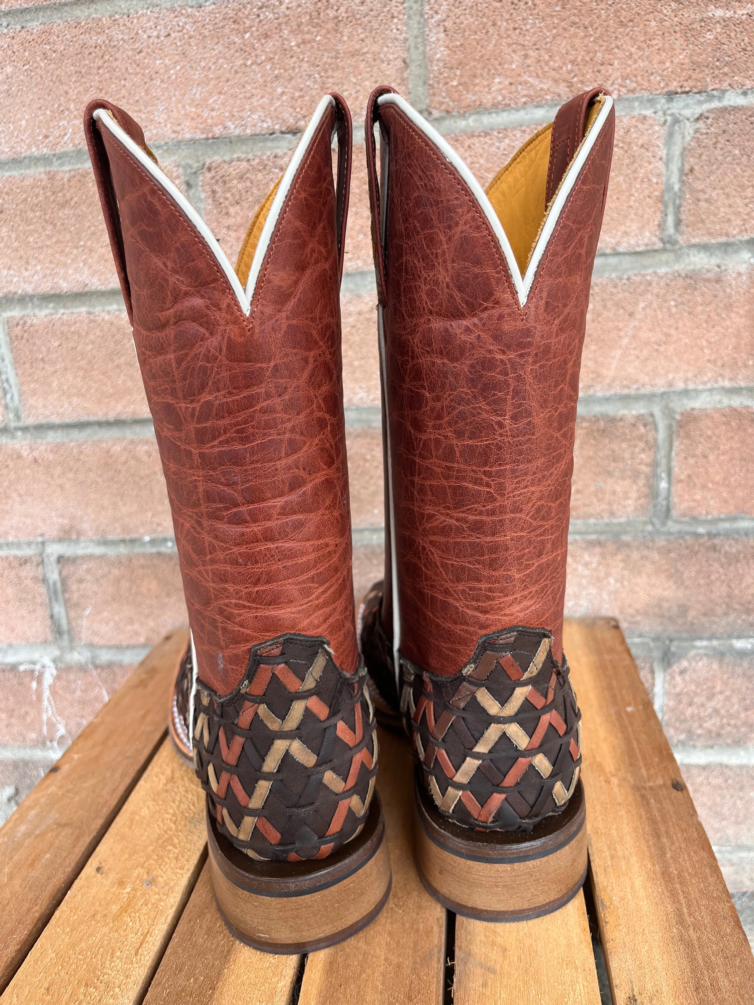 Tin Haul Women's Weaving Time Brown/Rust Basketweave Cowgirl Boots 0007-1481