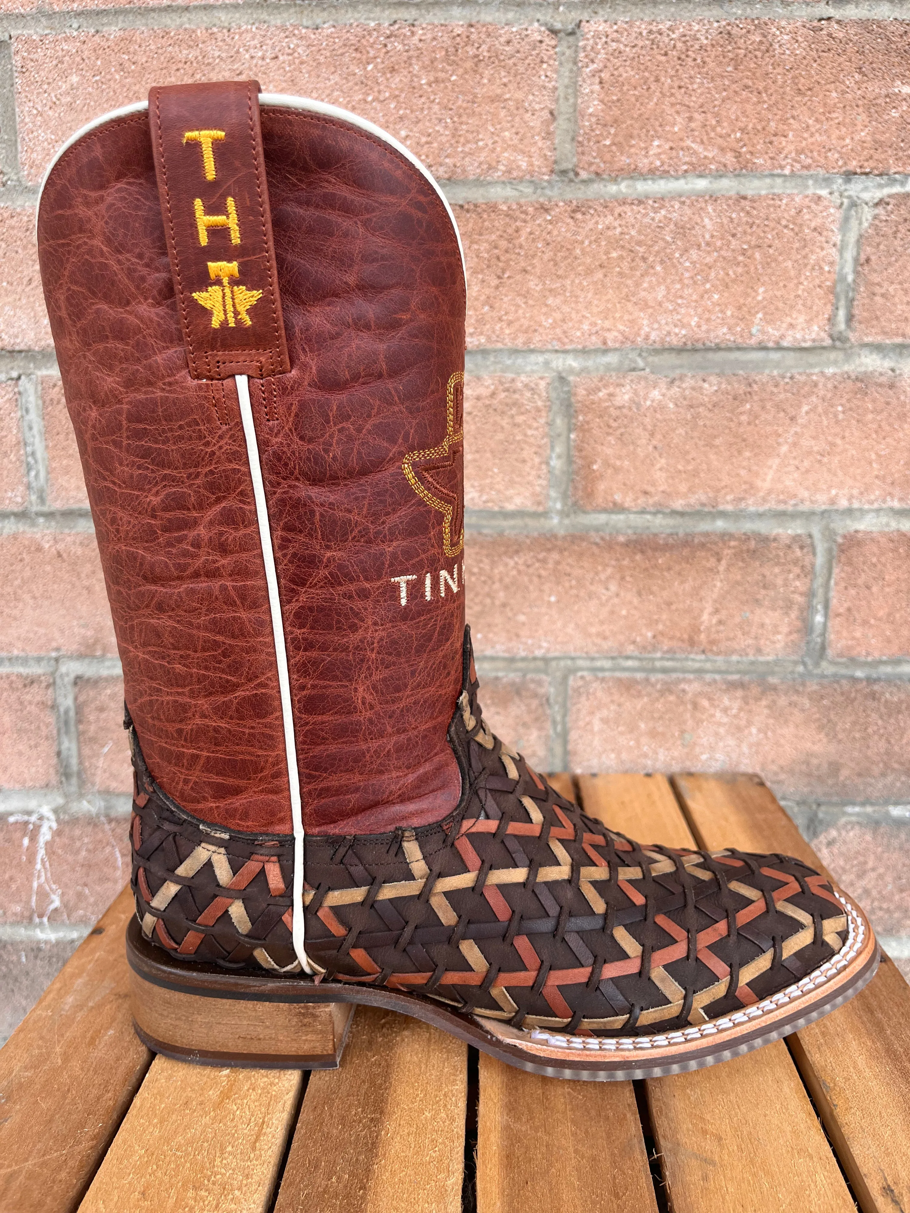 Tin Haul Women's Weaving Time Brown/Rust Basketweave Cowgirl Boots 0007-1481