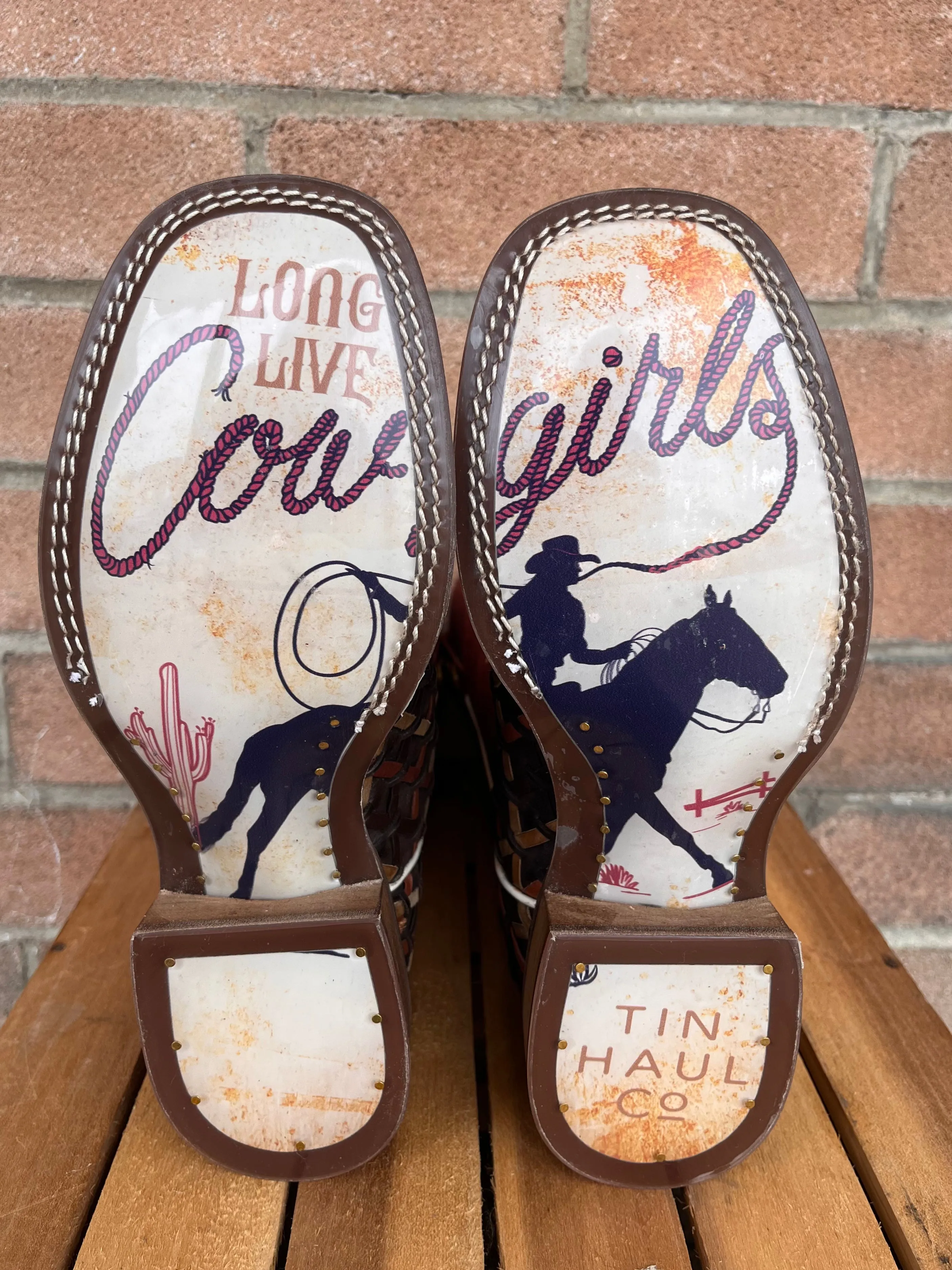 Tin Haul Women's Weaving Time Brown/Rust Basketweave Cowgirl Boots 0007-1481