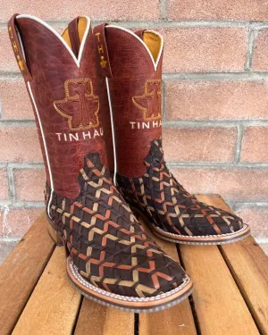 Tin Haul Women's Weaving Time Brown/Rust Basketweave Cowgirl Boots 0007-1481