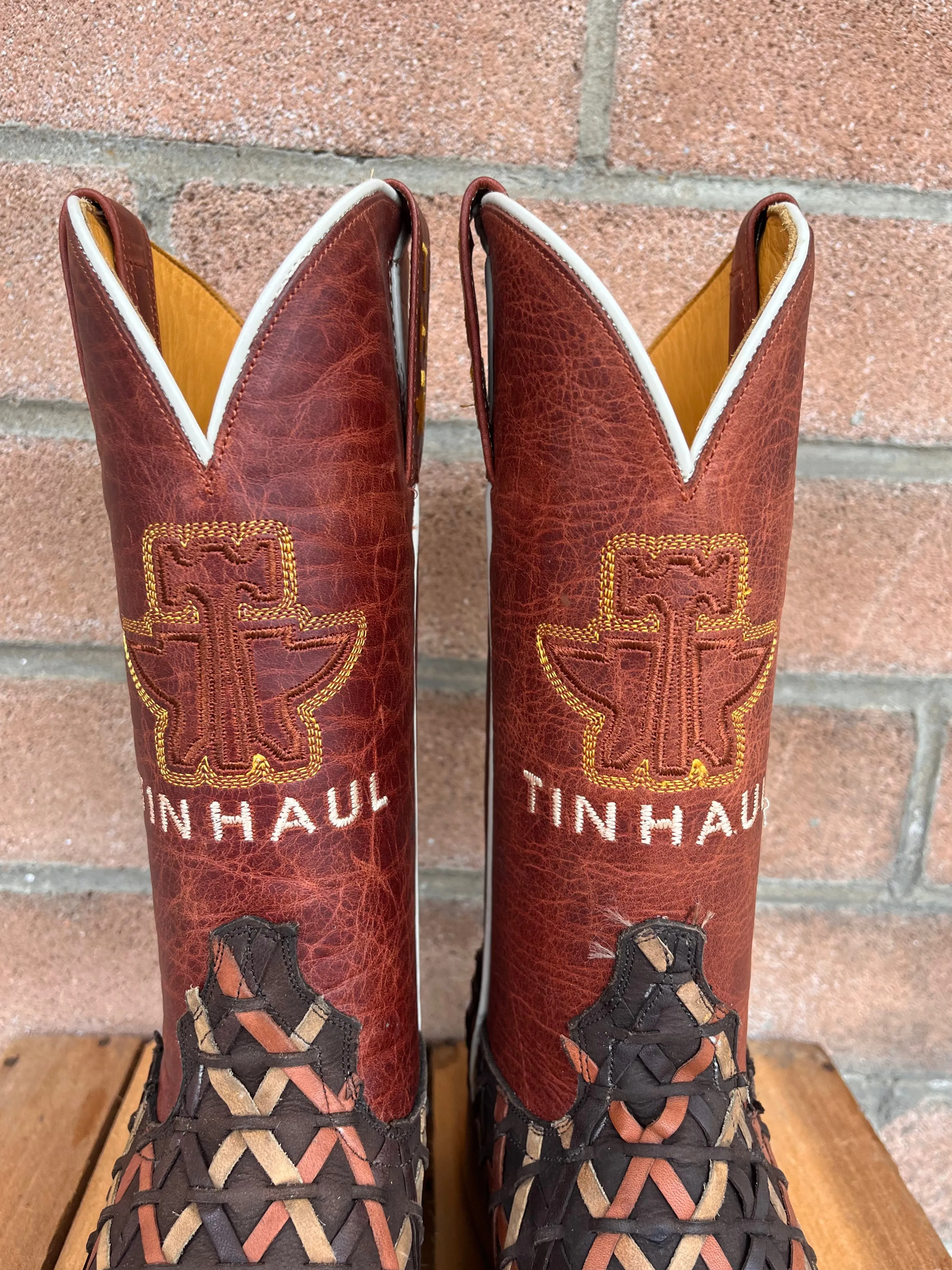 Tin Haul Women's Weaving Time Brown/Rust Basketweave Cowgirl Boots 0007-1481