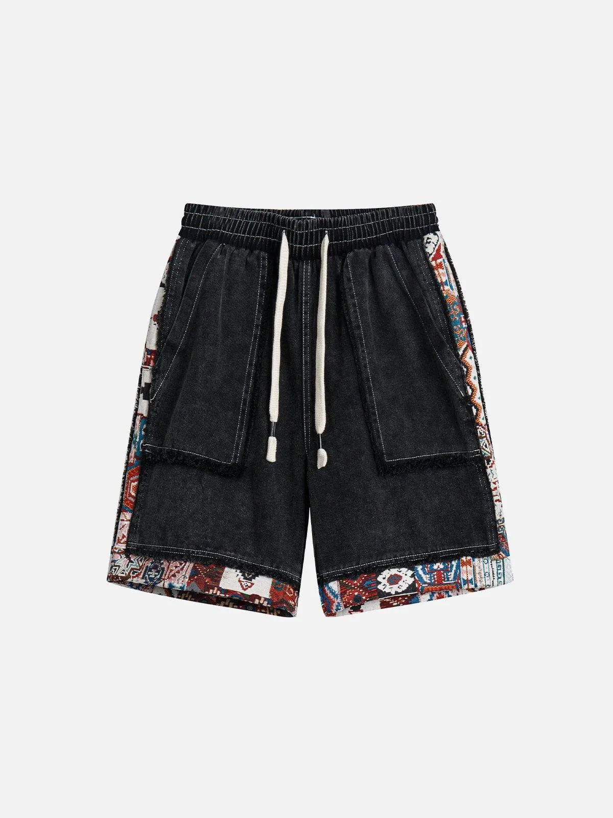 Tribe Culture Pattern Denim Washed Shorts