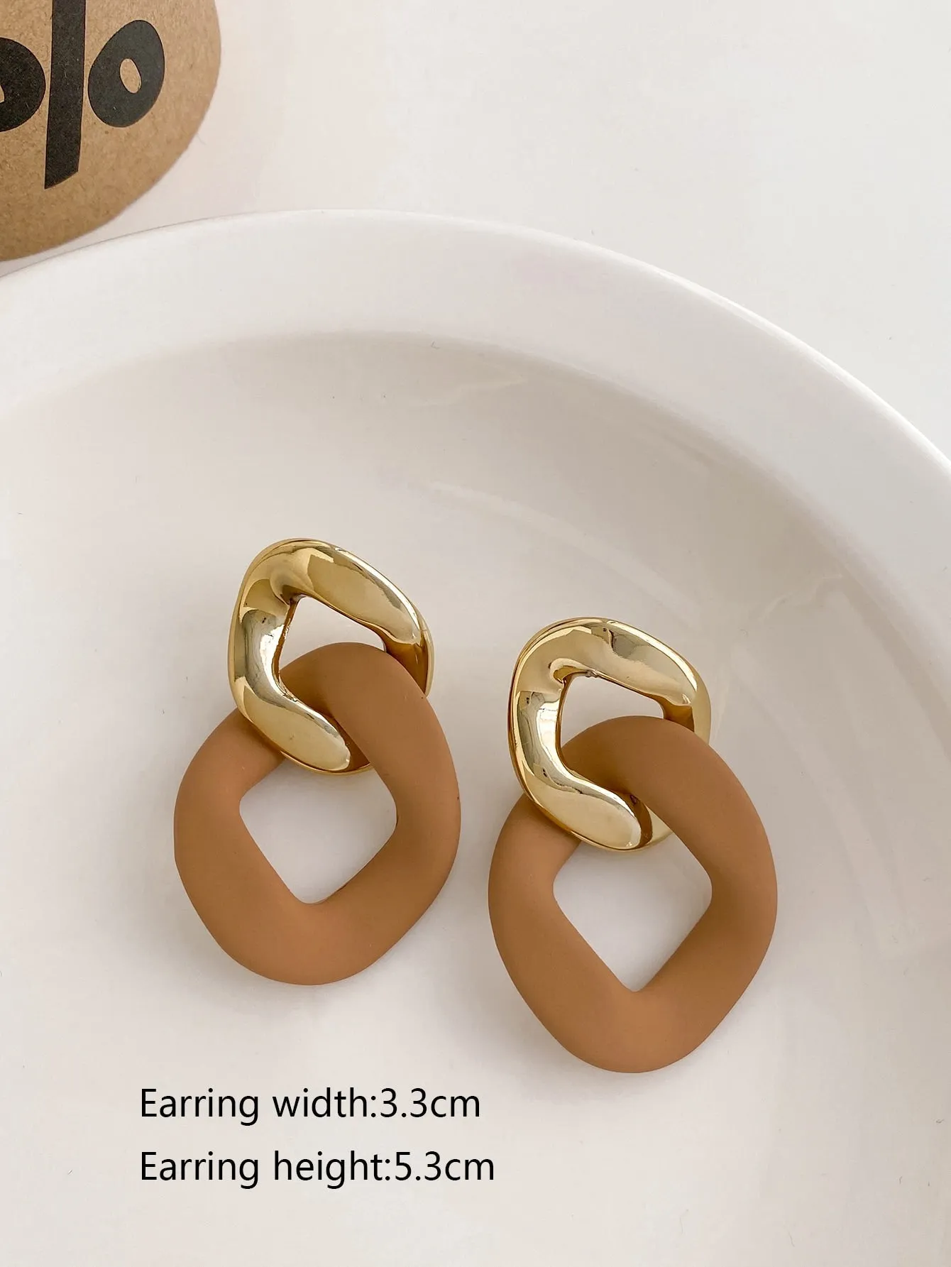 Two Tone Chain Design Drop Earrings   - Khaki