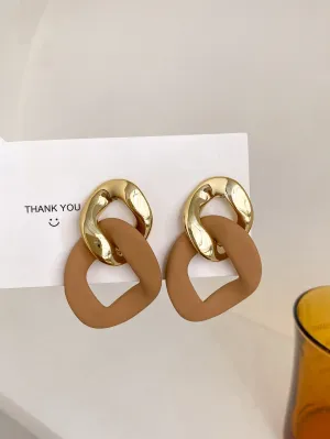 Two Tone Chain Design Drop Earrings   - Khaki