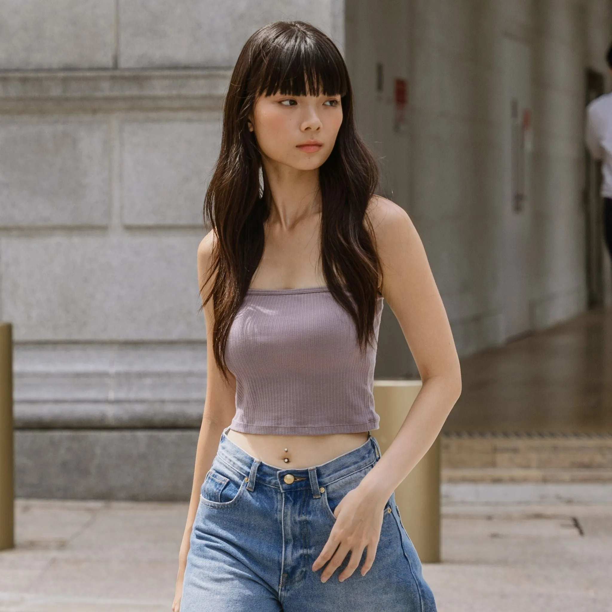 Urban Edge! 2-Way Tube Bra Top (Ribbed Cotton) in Creme Taro
