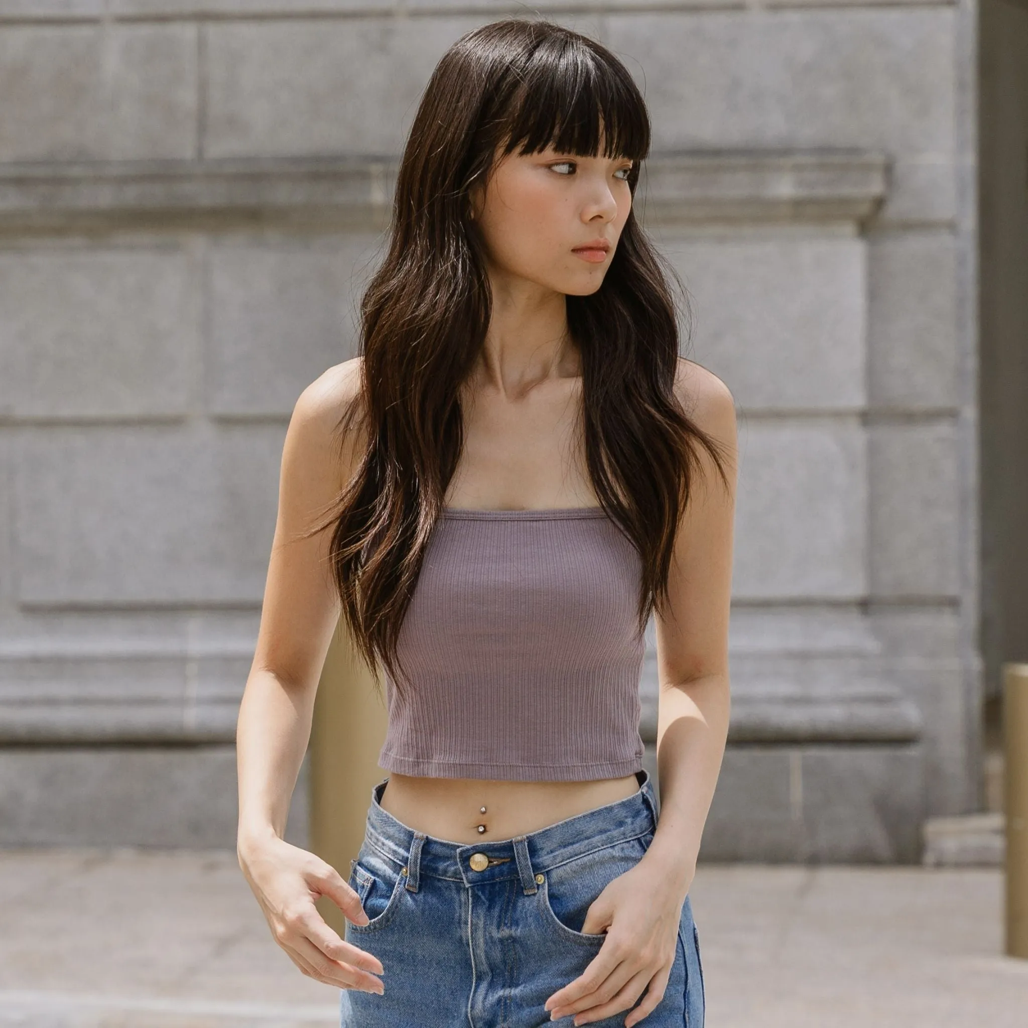 Urban Edge! 2-Way Tube Bra Top (Ribbed Cotton) in Creme Taro