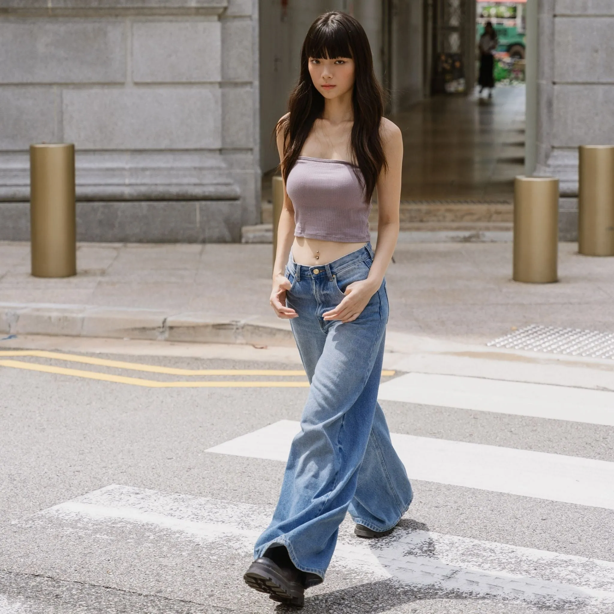 Urban Edge! 2-Way Tube Bra Top (Ribbed Cotton) in Creme Taro