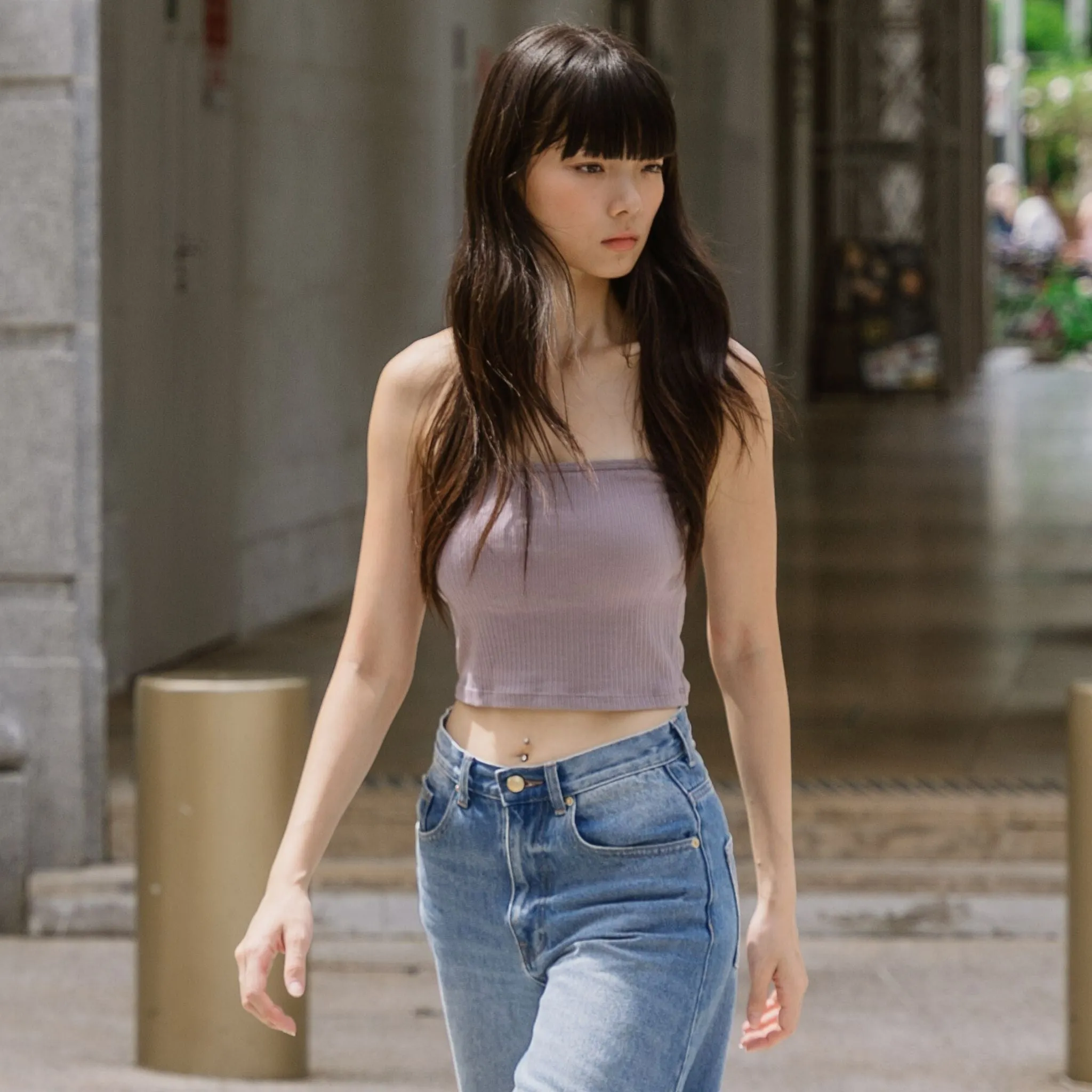 Urban Edge! 2-Way Tube Bra Top (Ribbed Cotton) in Creme Taro