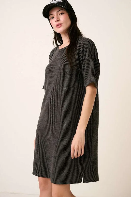 Urban Rib Knit Short Sleeve Tee Dress For Women – Casual, Comfortable, Versatile & Chic For Everyday Outfits
