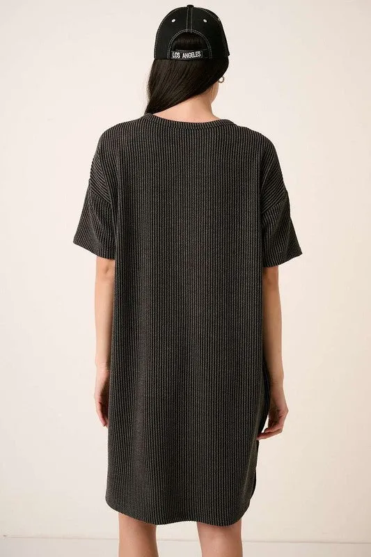 Urban Rib Knit Short Sleeve Tee Dress For Women – Casual, Comfortable, Versatile & Chic For Everyday Outfits