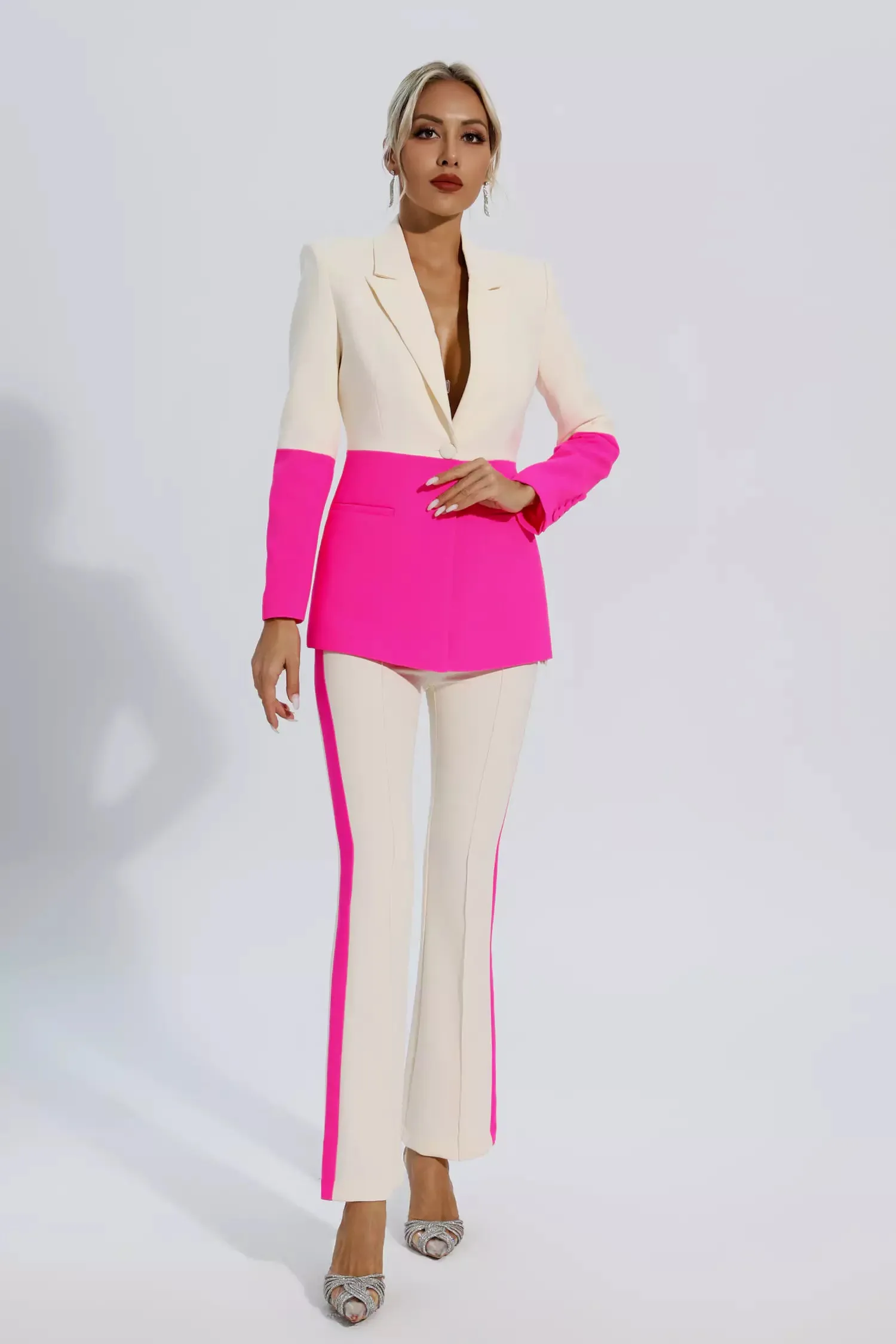 Virginia Pink Splicing Apricot Blazer Set