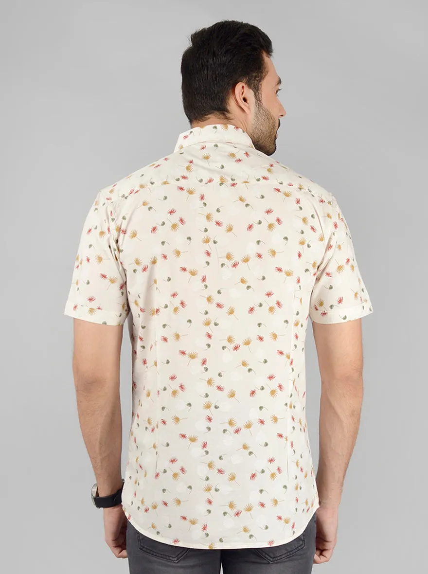 White Printed Slim Fit Casual Shirt | JadeBlue