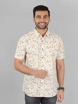 White Printed Slim Fit Casual Shirt | JadeBlue