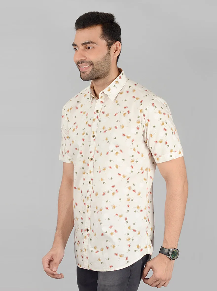 White Printed Slim Fit Casual Shirt | JadeBlue