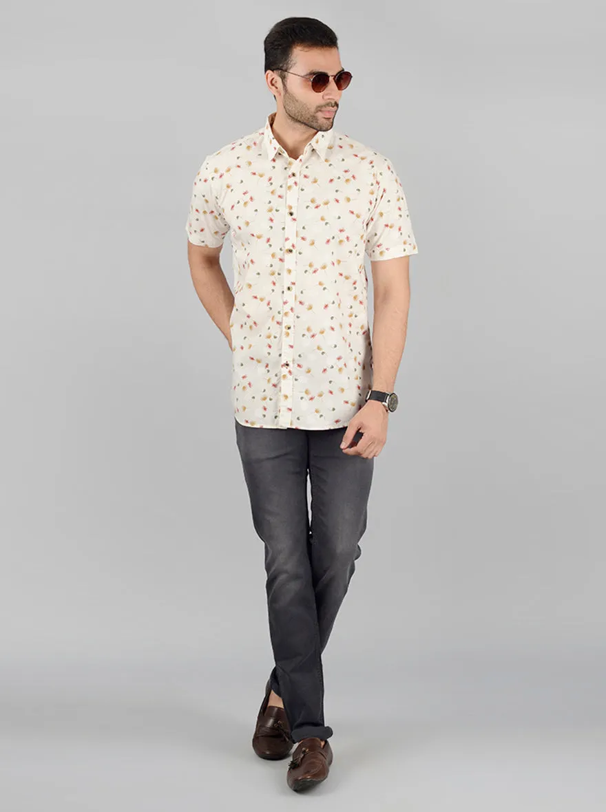 White Printed Slim Fit Casual Shirt | JadeBlue