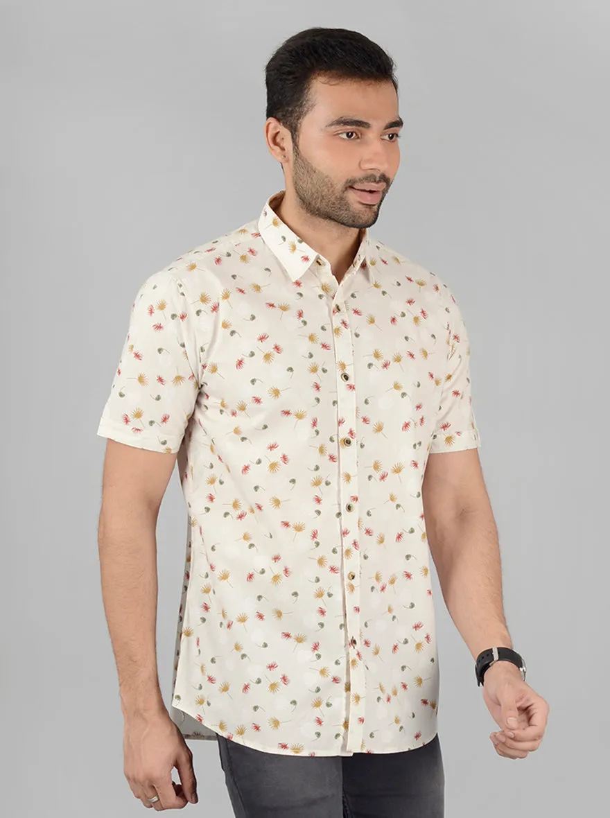 White Printed Slim Fit Casual Shirt | JadeBlue