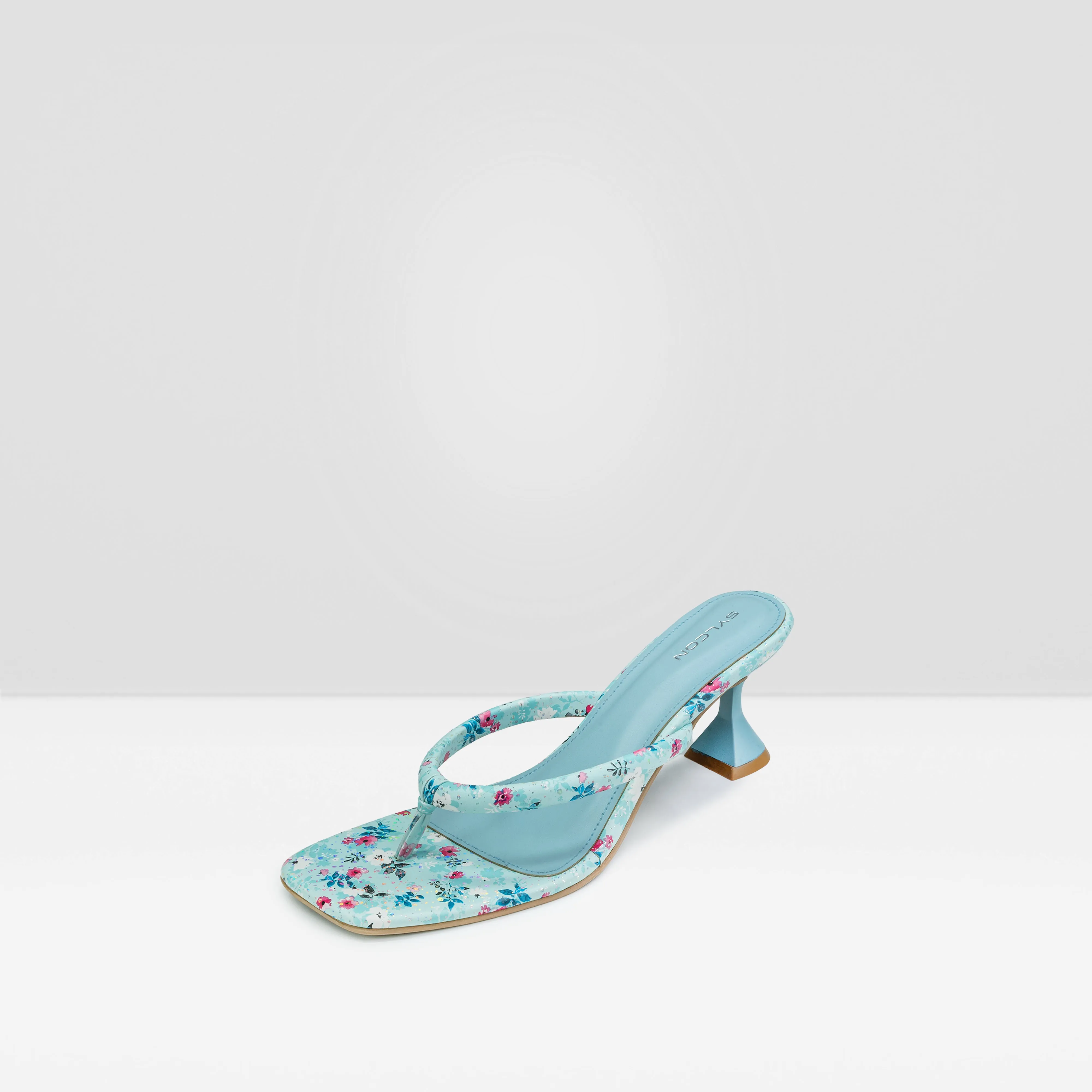 WOMENS BLUE FLORAL PRINT HEEL CHAPPALS
