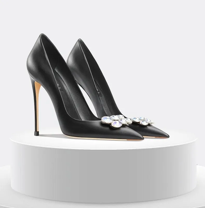 Women's Diamante Embellished Mid Heel Pointed Toe Pumps