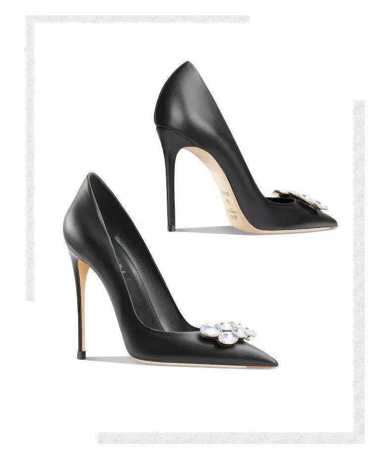 Women's Diamante Embellished Mid Heel Pointed Toe Pumps