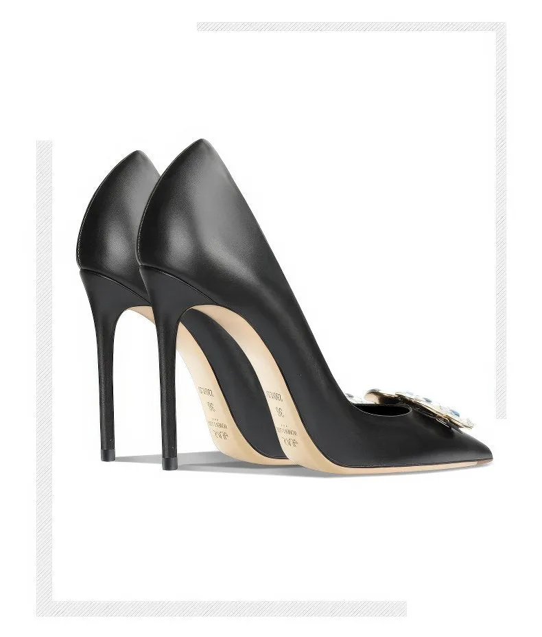 Women's Diamante Embellished Mid Heel Pointed Toe Pumps
