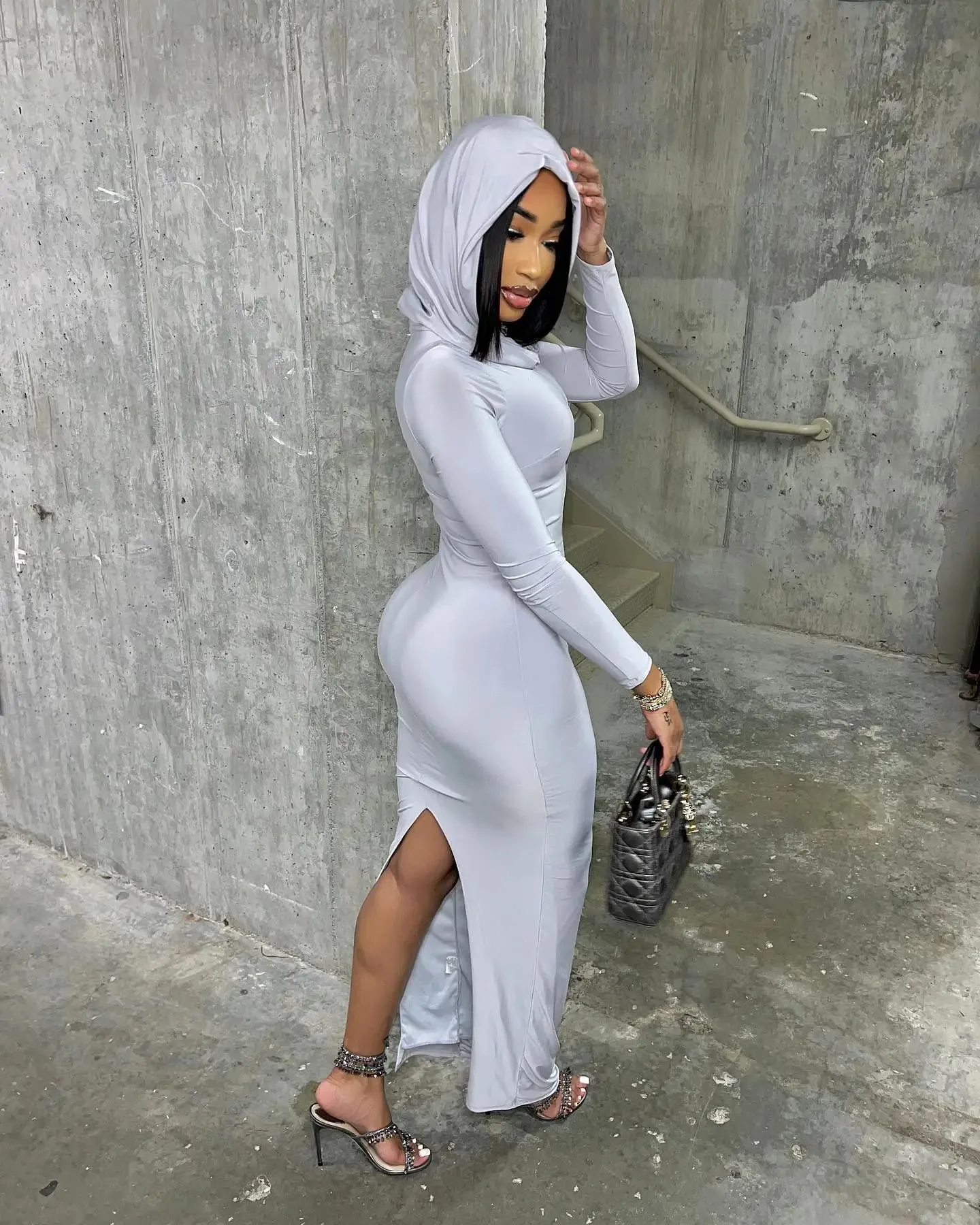 Women's New Fashionable Solid Color Slimming Hooded Dress – High Street Elegance