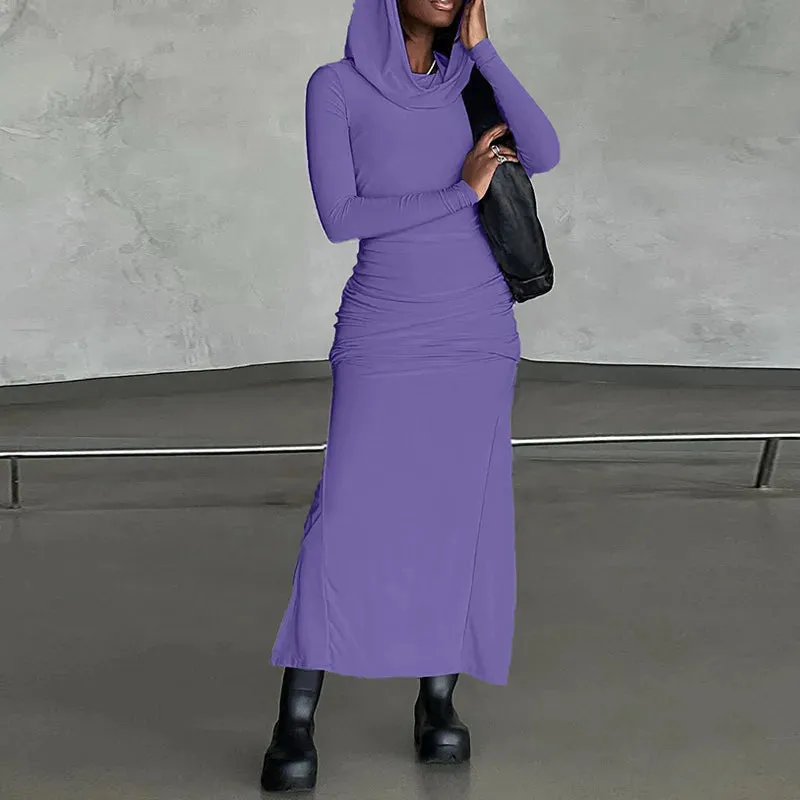 Women's New Fashionable Solid Color Slimming Hooded Dress – High Street Elegance