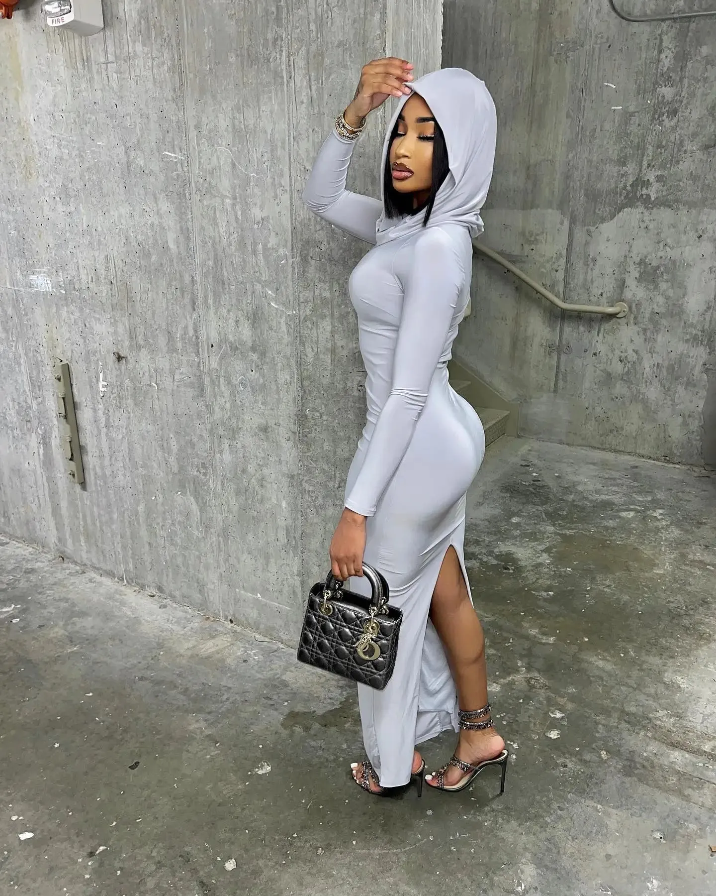 Women's New Fashionable Solid Color Slimming Hooded Dress – High Street Elegance