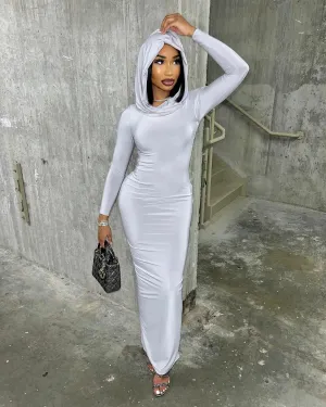 Women's New Fashionable Solid Color Slimming Hooded Dress – High Street Elegance