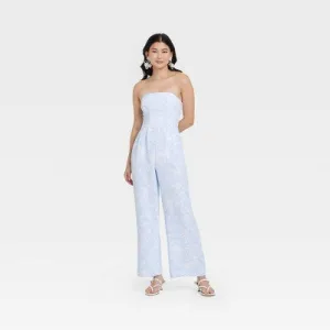 Women's S Jumpsuit - A New Day Blue Floral Polyester, Side Zipper, Side Pocket, Machine Washable