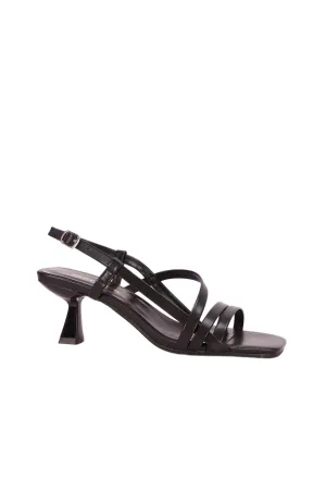 Women's stiletto mid-heel imitation leather sandals, rear ankle strap 8-shaped buckle women's shoes, suitable for urban fashionable women  3128-2
