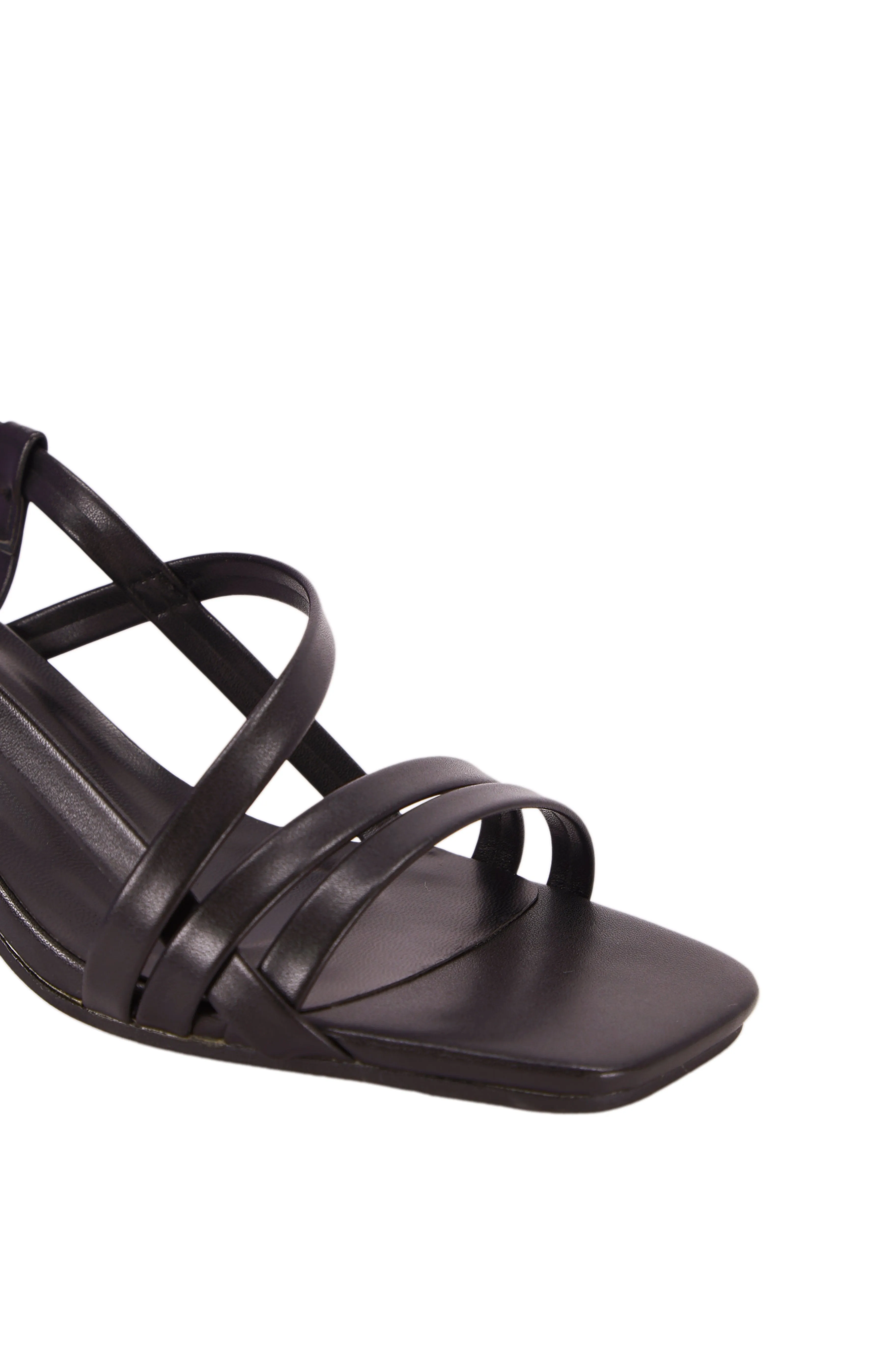 Women's stiletto mid-heel imitation leather sandals, rear ankle strap 8-shaped buckle women's shoes, suitable for urban fashionable women  3128-2